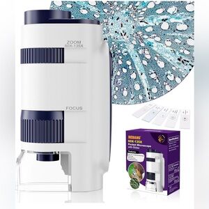Handheld Portable Pocket Microscope Kids Mini Lab 5 Prepared Slides LED NEW